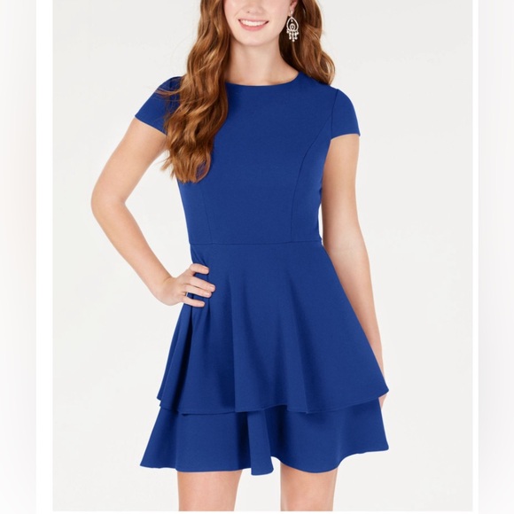 NWT. B DARLIN Womens Blue Low Back Tie Mini A-Line Dress. Juniors 11/12 - Picture 1 of 6